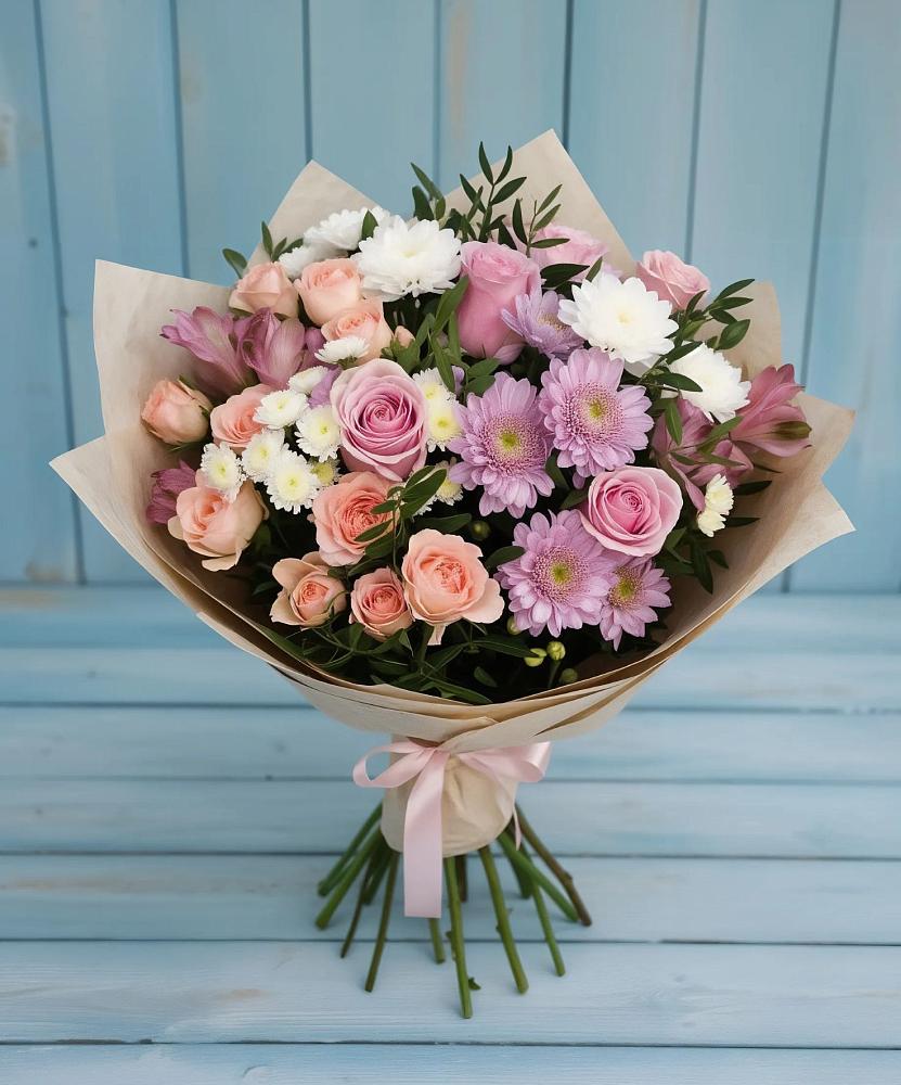 Букет цветов из: Хризантемы, Розы и Альстромерии в Белорецке