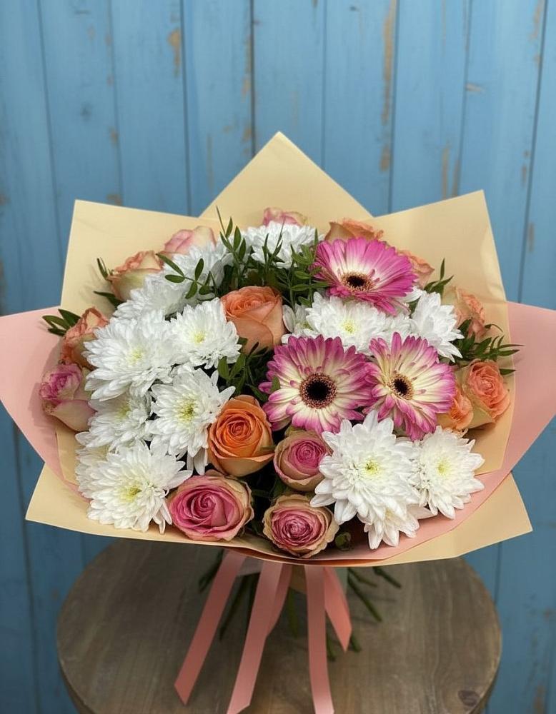 Букет цветов из: Розы, Герберы и Хризантемы в Белорецке