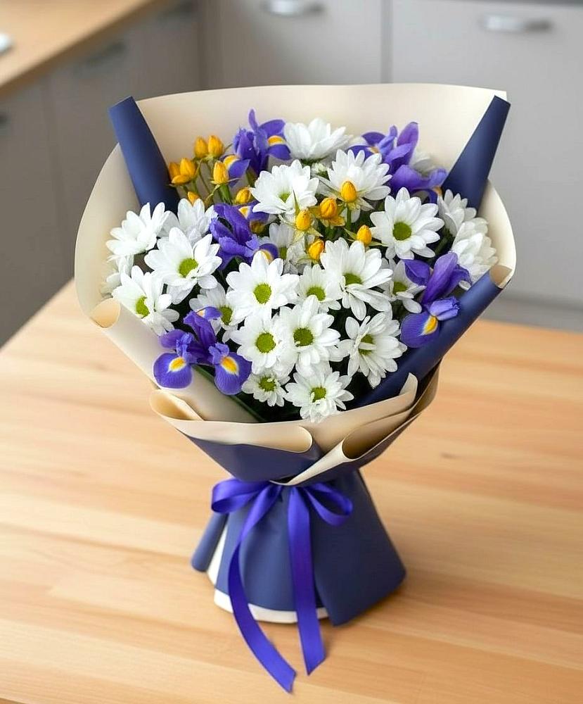 Букет цветов из: Розы, Ирисы и Хризантемы в Белорецке