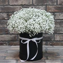 Цветочная композиция из Гипсофила в шляпной коробке в Белорецке